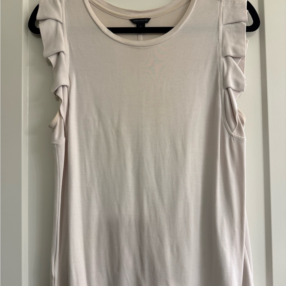 Ann Taylor Cream Ruffle Sleeve Tank Top